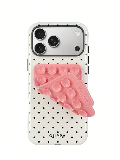 GIIPPA 1 Set White Background With Black Polka Dot Pattern Phone Case + Pink Suction Cup, Suitable For IPhone 17 Pro Max, 16 Pro Max, 15 Pro Max, 14 Pro Max, Korean Stylish And Interesting Phone Case