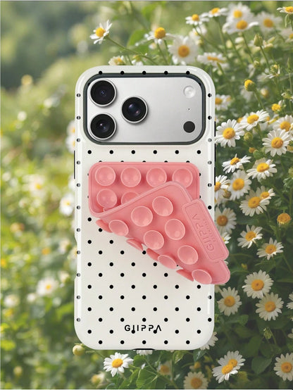 GIIPPA 1 Set White Background With Black Polka Dot Pattern Phone Case + Pink Suction Cup, Suitable For IPhone 17 Pro Max, 16 Pro Max, 15 Pro Max, 14 Pro Max, Korean Stylish And Interesting Phone Case
