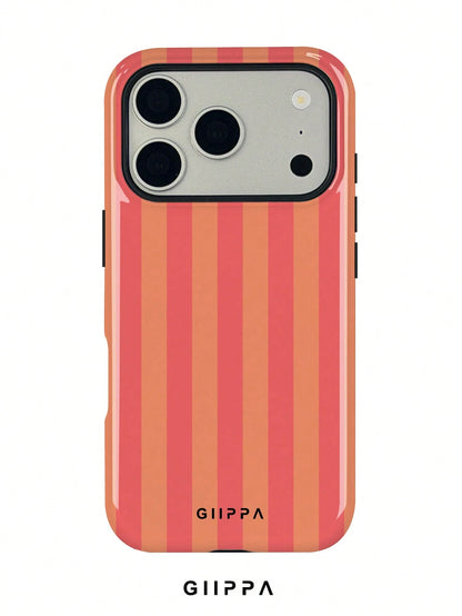 GIIPPA 1pc Orange-Red Vertical Stripe Pattern Design, Phone 17 Pro Max Phone Case, Compatible With Phone 16 Pro Max, 15 Pro Max, 14 Pro Max, Korean Style High-End Fashion Fun Phone Case, Compatible Wi