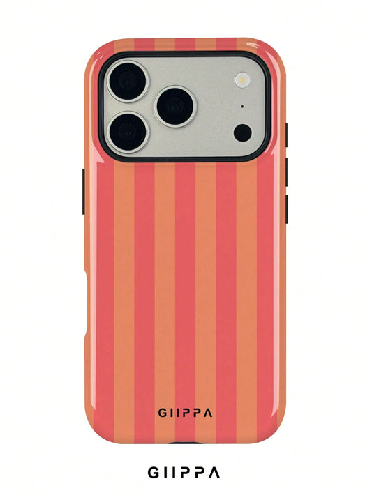 GIIPPA 1pc Orange-Red Vertical Stripe Pattern Design, Phone 17 Pro Max Phone Case, Compatible With Phone 16 Pro Max, 15 Pro Max, 14 Pro Max, Korean Style High-End Fashion Fun Phone Case, Compatible Wi