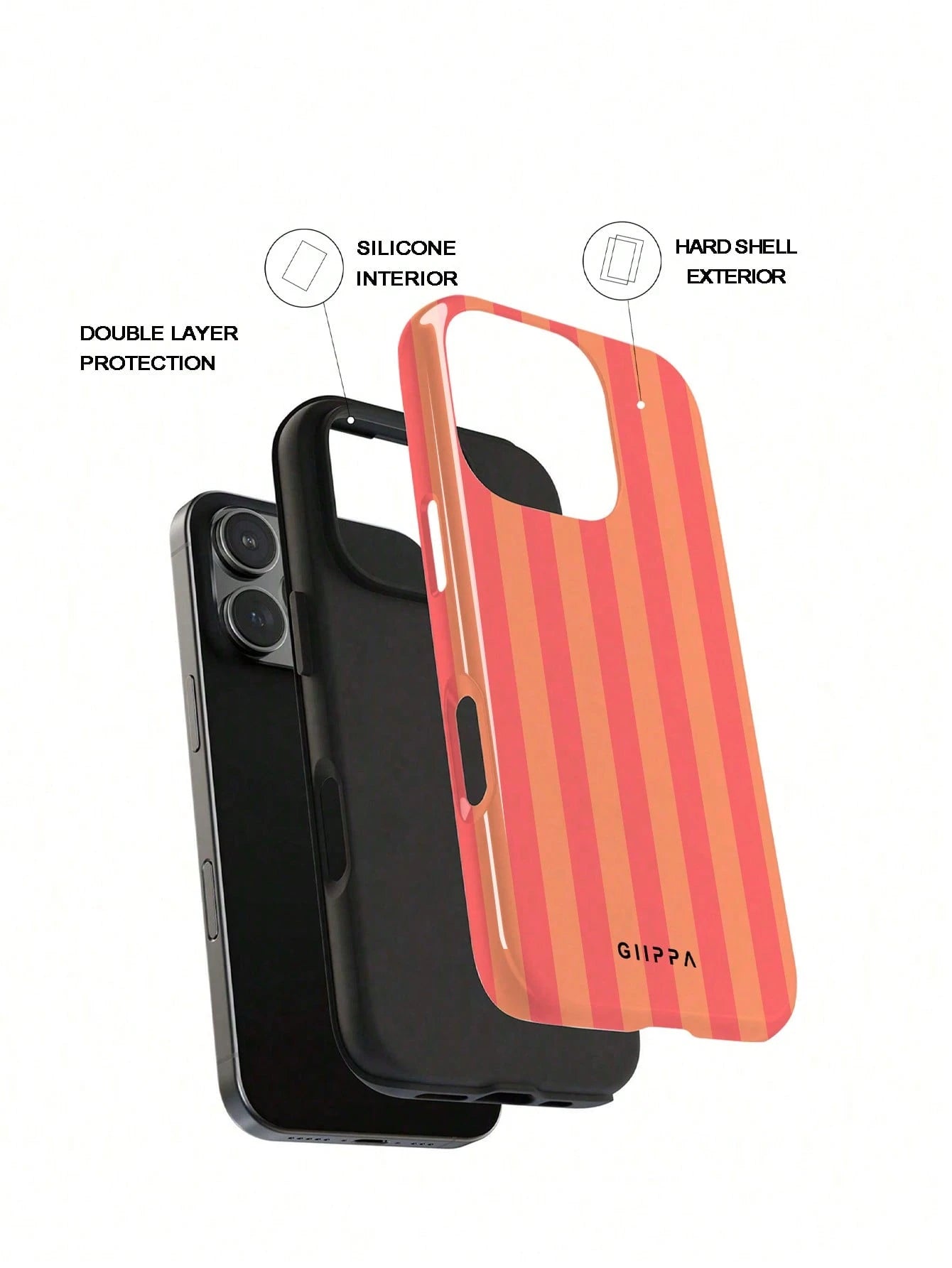 GIIPPA 1pc Orange-Red Vertical Stripe Pattern Design, Phone 17 Pro Max Phone Case, Compatible With Phone 16 Pro Max, 15 Pro Max, 14 Pro Max, Korean Style High-End Fashion Fun Phone Case, Compatible Wi
