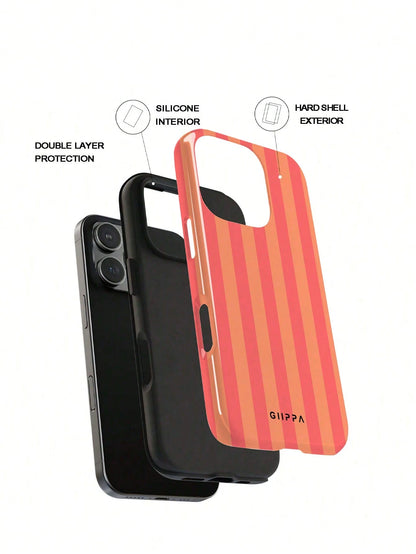 GIIPPA 1pc Orange-Red Vertical Stripe Pattern Design, Phone 17 Pro Max Phone Case, Compatible With Phone 16 Pro Max, 15 Pro Max, 14 Pro Max, Korean Style High-End Fashion Fun Phone Case, Compatible Wi