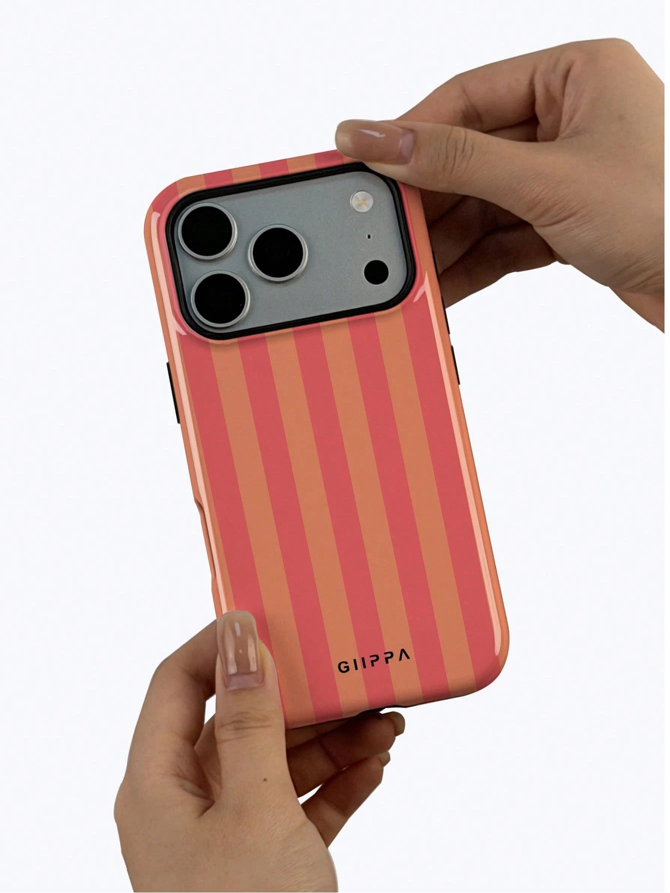 GIIPPA 1pc Orange-Red Vertical Stripe Pattern Design, Phone 17 Pro Max Phone Case, Compatible With Phone 16 Pro Max, 15 Pro Max, 14 Pro Max, Korean Style High-End Fashion Fun Phone Case, Compatible Wi