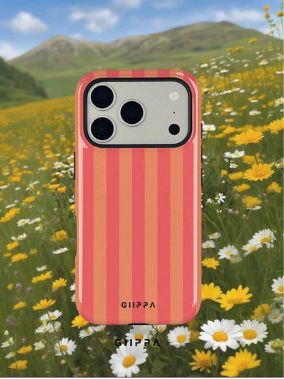 GIIPPA 1pc Orange-Red Vertical Stripe Pattern Design, Phone 17 Pro Max Phone Case, Compatible With Phone 16 Pro Max, 15 Pro Max, 14 Pro Max, Korean Style High-End Fashion Fun Phone Case, Compatible Wi