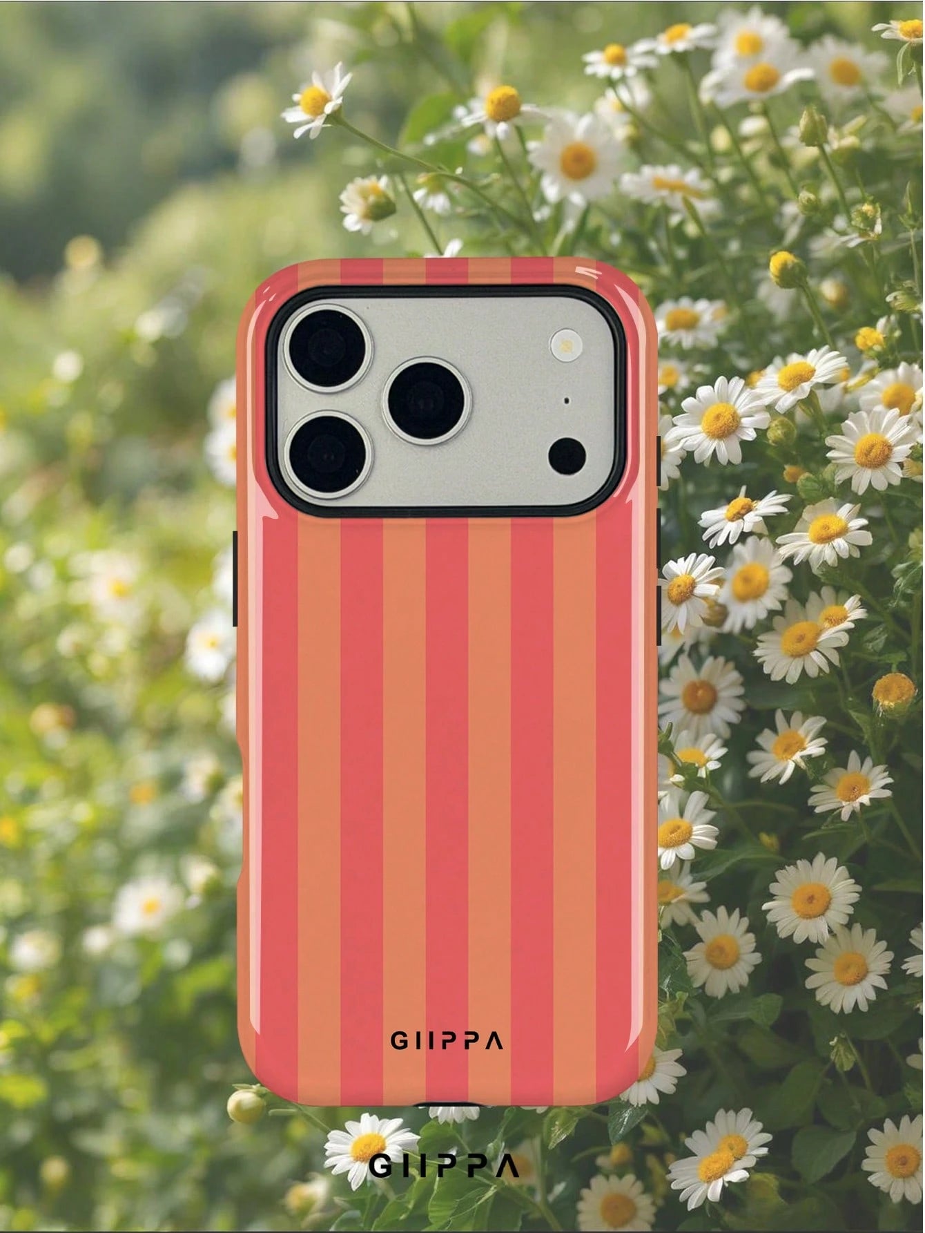 GIIPPA 1pc Orange-Red Vertical Stripe Pattern Design, Phone 17 Pro Max Phone Case, Compatible With Phone 16 Pro Max, 15 Pro Max, 14 Pro Max, Korean Style High-End Fashion Fun Phone Case, Compatible Wi