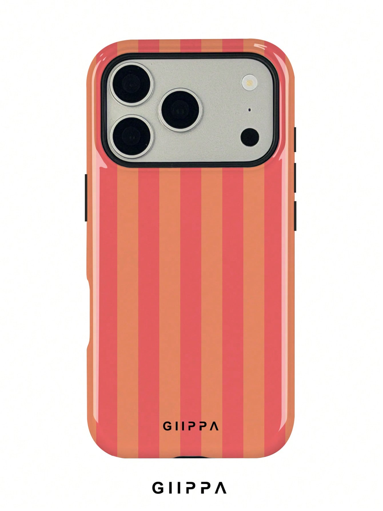 GIIPPA 1pc Orange-Red Vertical Stripe Pattern Design, Phone 17 Pro Max Phone Case, Compatible With Phone 16 Pro Max, 15 Pro Max, 14 Pro Max, Korean Style High-End Fashion Fun Phone Case, Compatible Wi