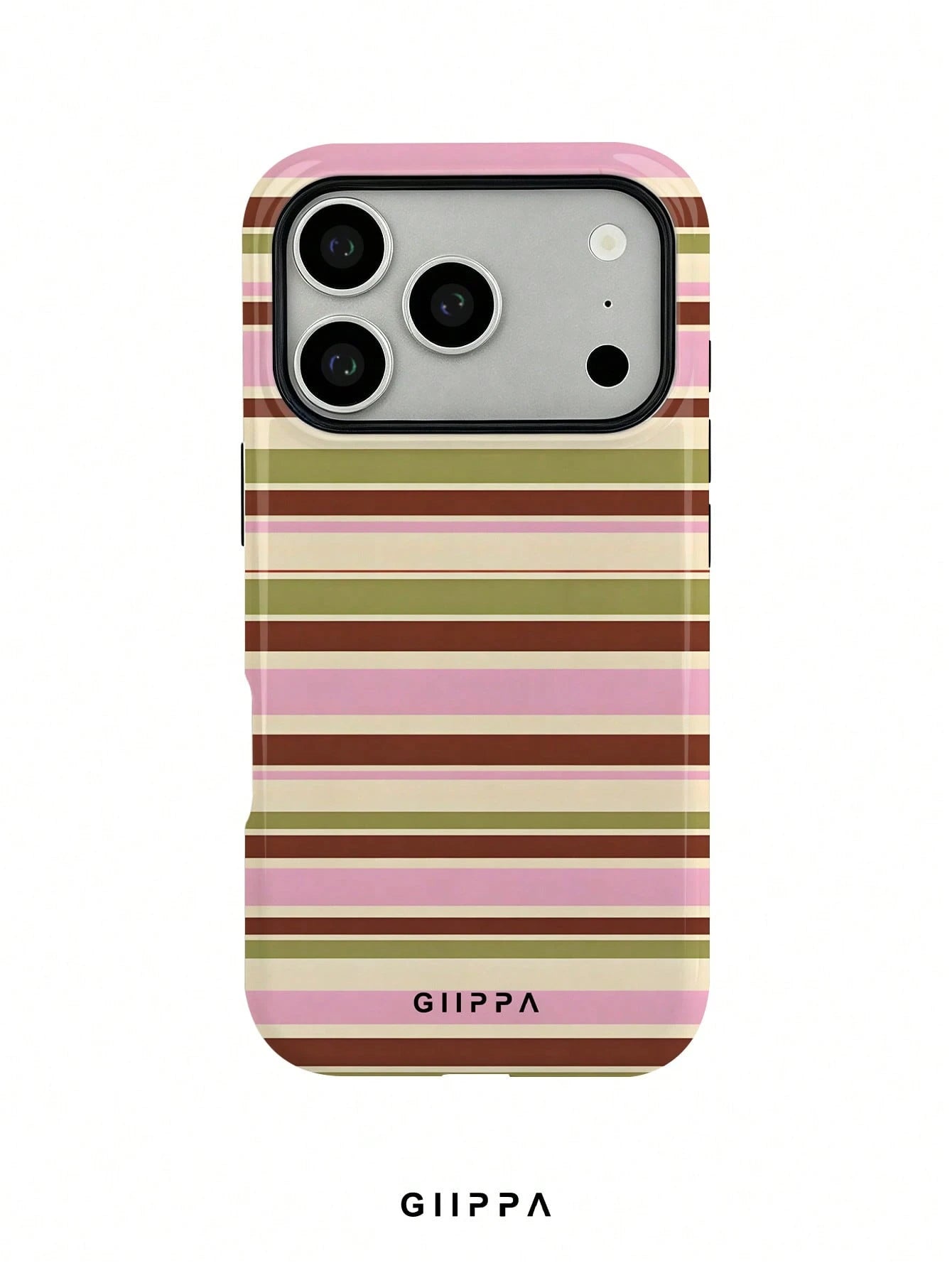 GIIPPA 1pc Warm Brown, Light Pink, Beige, Olive Green Four-Color Mixed Horizontal Stripe Pattern Design Phone 17 Pro Max Phone Case, Compatible With Phone 16 Pro Max, 15 Pro Max, 14 Pro Max, 11/12/13