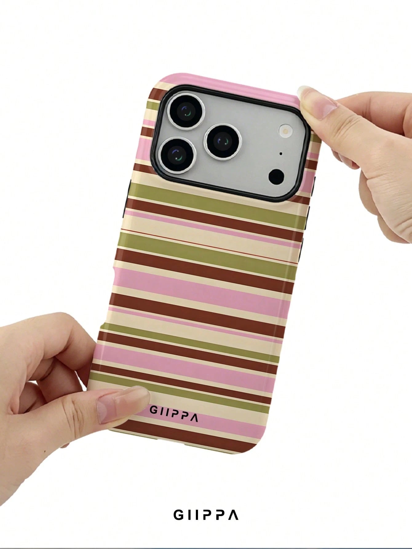 GIIPPA 1pc Warm Brown, Light Pink, Beige, Olive Green Four-Color Mixed Horizontal Stripe Pattern Design Phone 17 Pro Max Phone Case, Compatible With Phone 16 Pro Max, 15 Pro Max, 14 Pro Max, 11/12/13