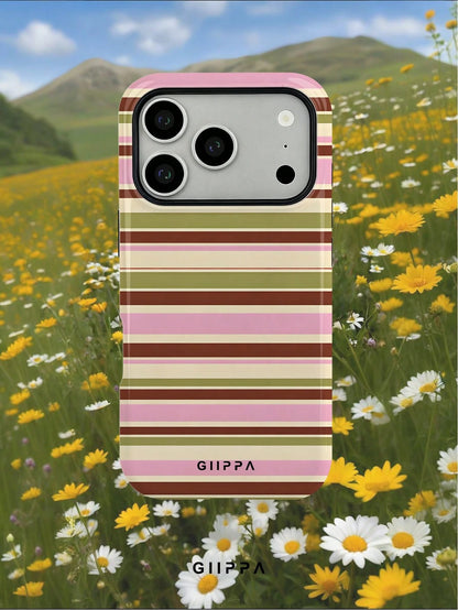 GIIPPA 1pc Warm Brown, Light Pink, Beige, Olive Green Four-Color Mixed Horizontal Stripe Pattern Design Phone 17 Pro Max Phone Case, Compatible With Phone 16 Pro Max, 15 Pro Max, 14 Pro Max, 11/12/13