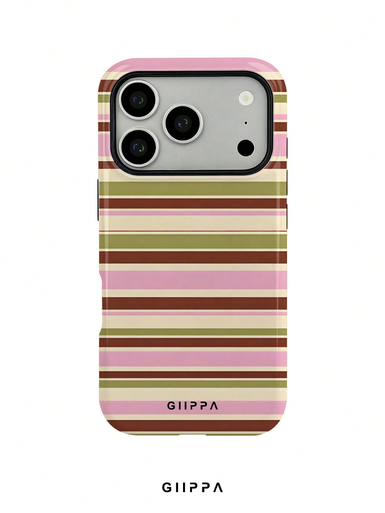 GIIPPA 1pc Warm Brown, Light Pink, Beige, Olive Green Four-Color Mixed Horizontal Stripe Pattern Design Phone 17 Pro Max Phone Case, Compatible With Phone 16 Pro Max, 15 Pro Max, 14 Pro Max, 11/12/13