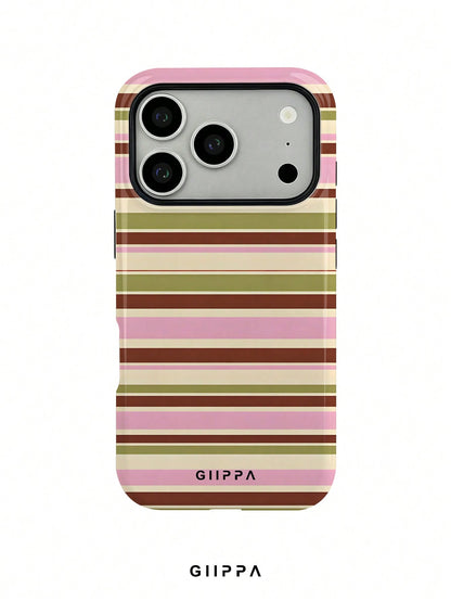 GIIPPA 1pc Warm Brown, Light Pink, Beige, Olive Green Four-Color Mixed Horizontal Stripe Pattern Design Phone 17 Pro Max Phone Case, Compatible With Phone 16 Pro Max, 15 Pro Max, 14 Pro Max, 11/12/13