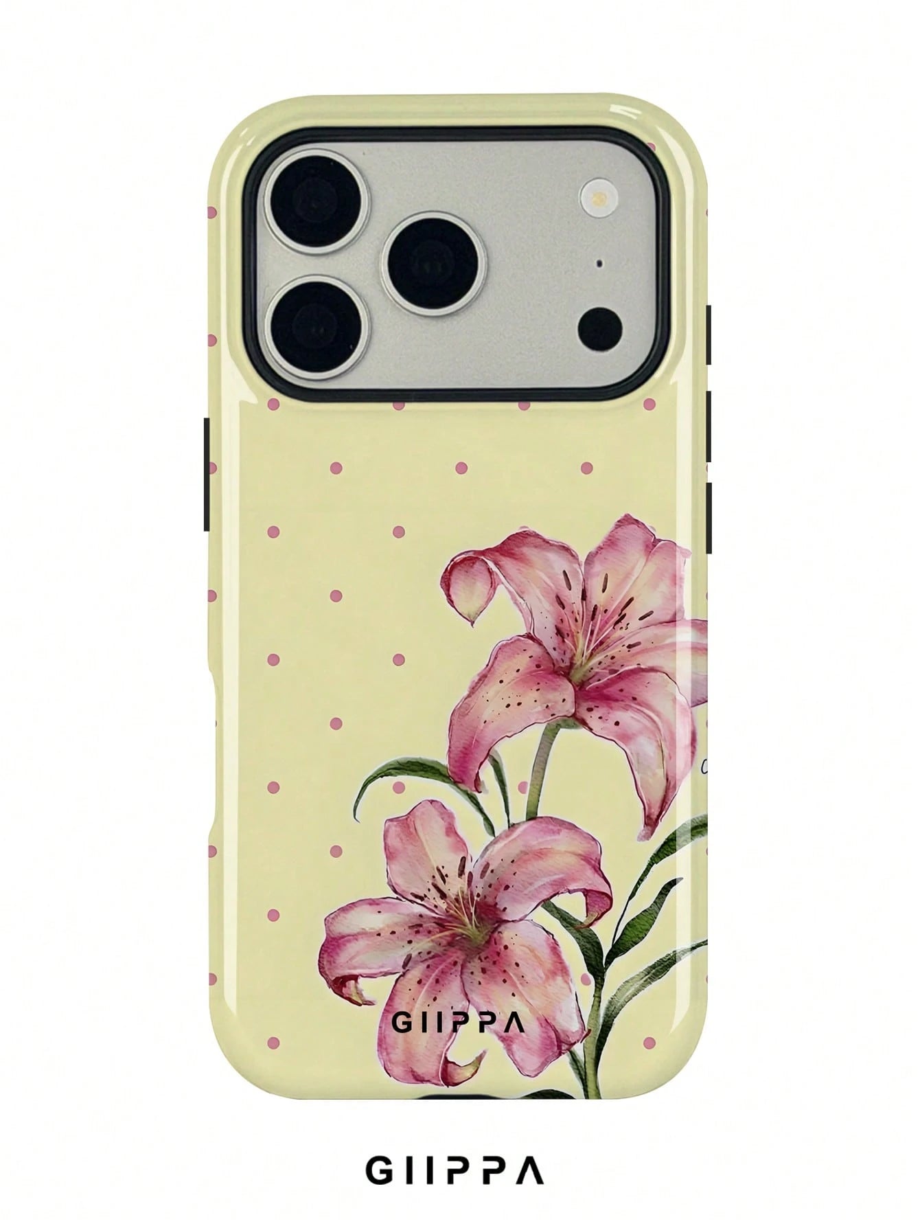 GIIPPA 1pc White Base With Black Polka Dot And Floral Pattern Design, Phone 17 Pro Max Phone Case, Compatible With Phone 16 Pro Max, 15 Pro Max, 14 Pro Max, Korean-Style High-End Fashion Fun Phone Cas