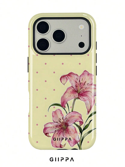 GIIPPA 1pc White Base With Black Polka Dot And Floral Pattern Design, Phone 17 Pro Max Phone Case, Compatible With Phone 16 Pro Max, 15 Pro Max, 14 Pro Max, Korean-Style High-End Fashion Fun Phone Cas