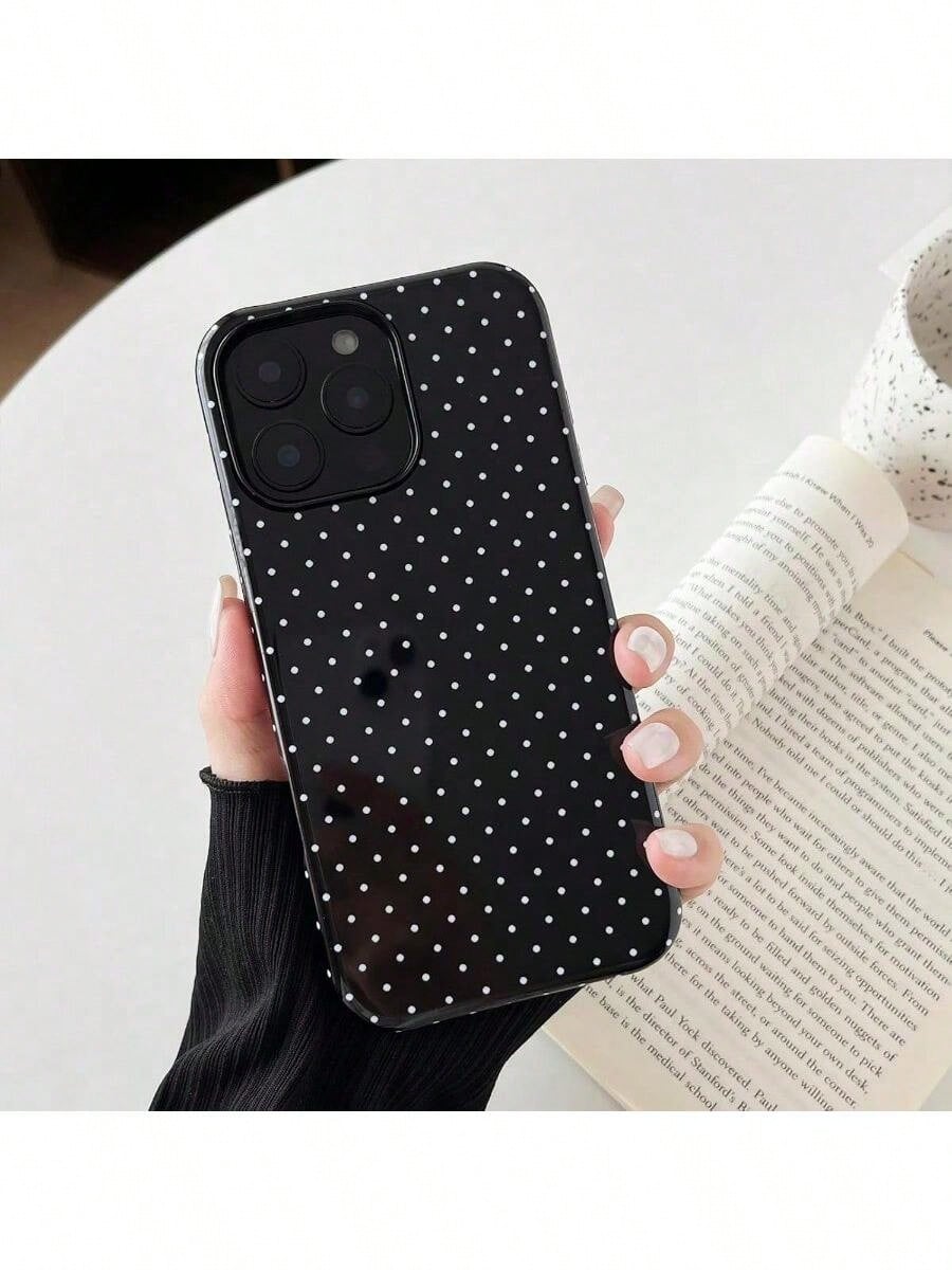 GIIPPA Black Background White Polka Dot 2-In-1 Glossy Texture Phone Case, Compatible With Phone 17, 17 Air, 16, 15, 14, 13, 12, 11, Pro Max, Plus, X, XS