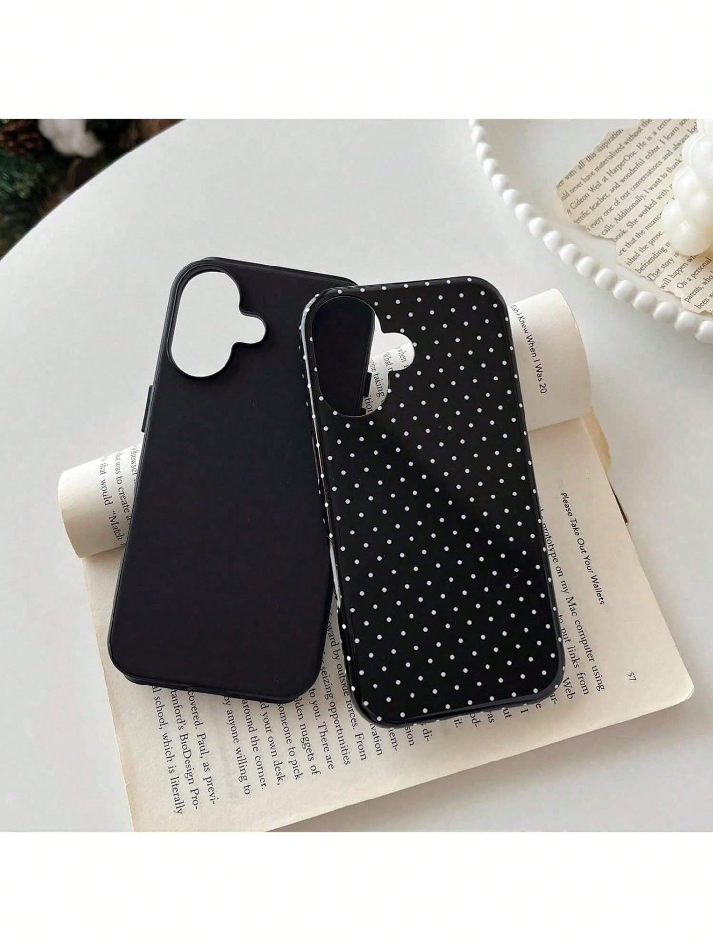 GIIPPA Black Background White Polka Dot 2-In-1 Glossy Texture Phone Case, Compatible With Phone 17, 17 Air, 16, 15, 14, 13, 12, 11, Pro Max, Plus, X, XS