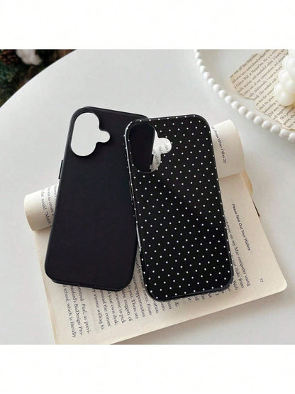 GIIPPA Black Background White Polka Dot 2-In-1 Glossy Texture Phone Case, Compatible With Phone 17, 17 Air, 16, 15, 14, 13, 12, 11, Pro Max, Plus, X, XS