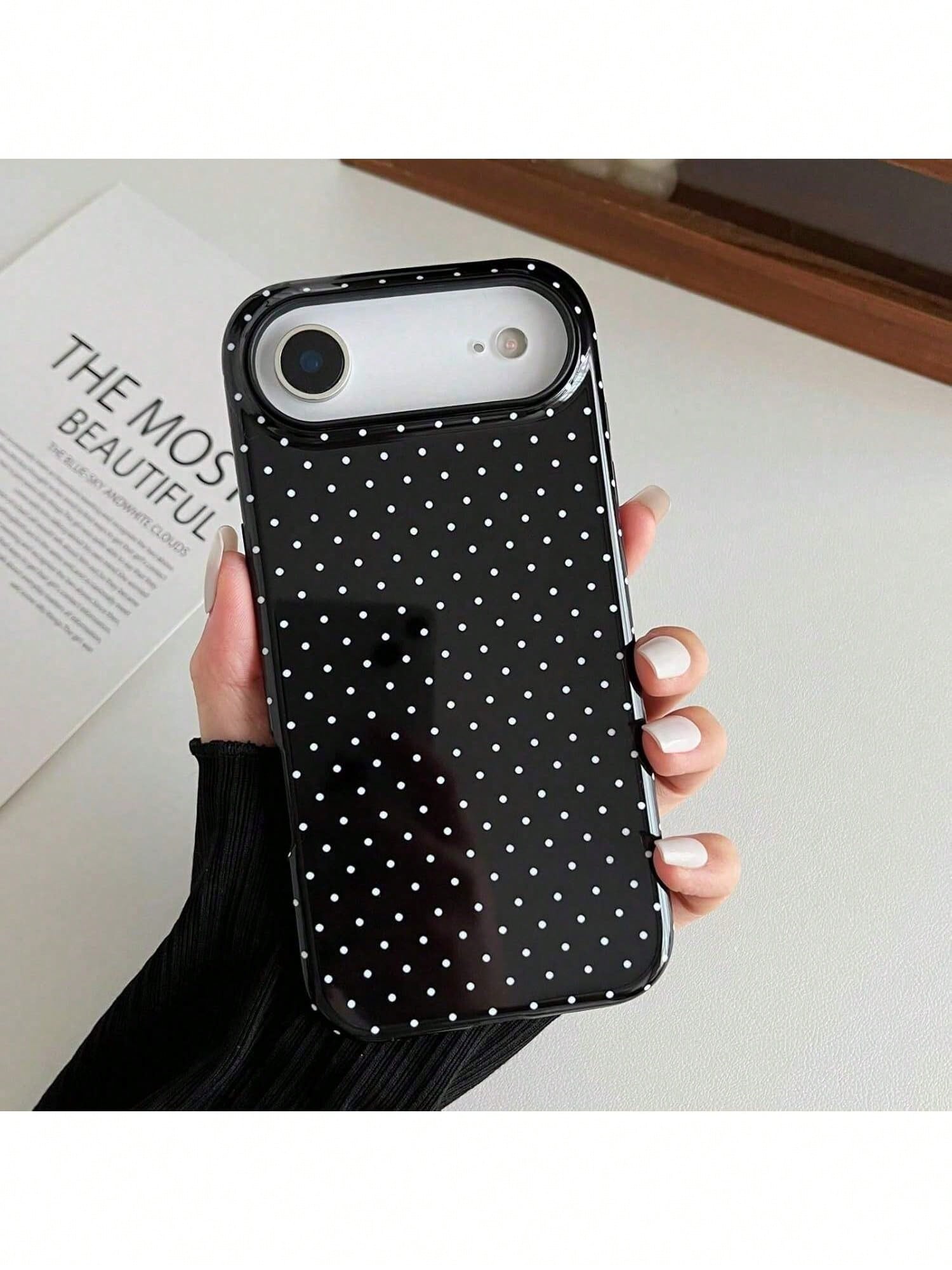 GIIPPA Black Background White Polka Dot 2-In-1 Glossy Texture Phone Case, Compatible With Phone 17, 17 Air, 16, 15, 14, 13, 12, 11, Pro Max, Plus, X, XS