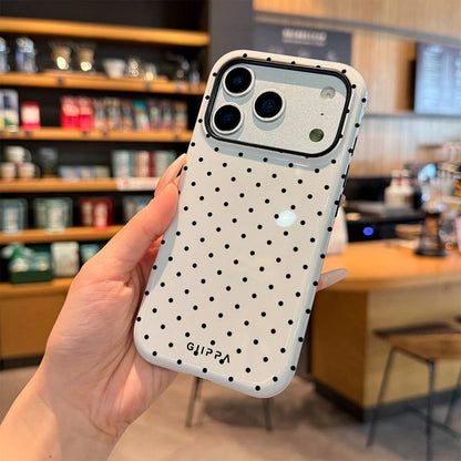 GIIPPA Black Background White Polka Dot 2-In-1 Glossy Texture Phone Case, Compatible With Phone 17, 17 Air, 16, 15, 14, 13, 12, 11, Pro Max, Plus, X, XS