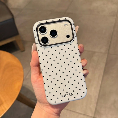 GIIPPA Black Background White Polka Dot 2-In-1 Glossy Texture Phone Case, Compatible With Phone 17, 17 Air, 16, 15, 14, 13, 12, 11, Pro Max, Plus, X, XS