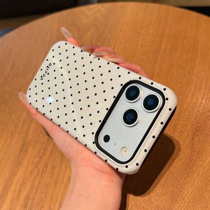 GIIPPA Black Background White Polka Dot 2-In-1 Glossy Texture Phone Case, Compatible With Phone 17, 17 Air, 16, 15, 14, 13, 12, 11, Pro Max, Plus, X, XS