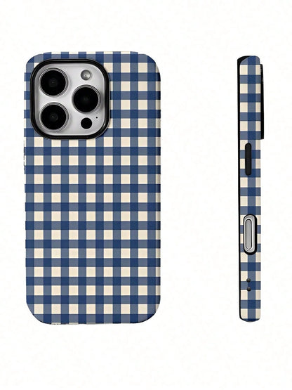 GIIPPA White Blue Plaid Elements Fashion Plaid Pattern 2-In-1 Matte Finish Phone Case Spring Easter Bunny Egg Gift