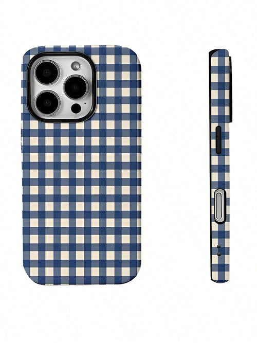 GIIPPA White Blue Plaid Elements Fashion Plaid Pattern 2-In-1 Matte Finish Phone Case Spring Easter Bunny Egg Gift