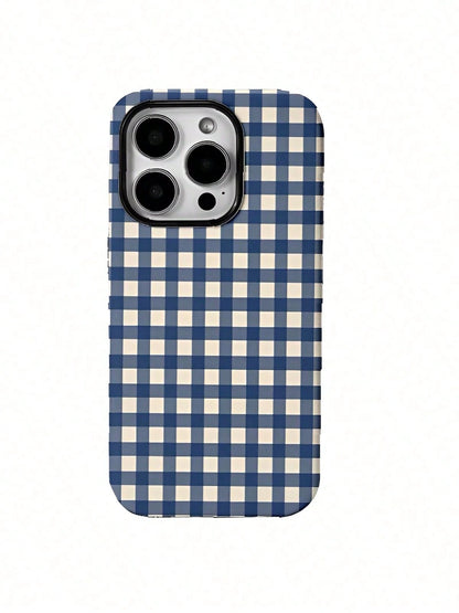 GIIPPA White Blue Plaid Elements Fashion Plaid Pattern 2-In-1 Matte Finish Phone Case Spring Easter Bunny Egg Gift