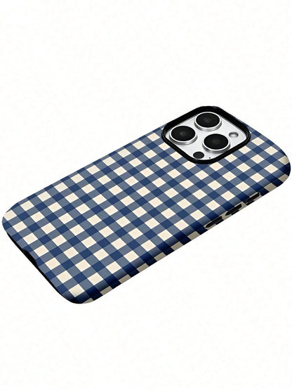 GIIPPA White Blue Plaid Elements Fashion Plaid Pattern 2-In-1 Matte Finish Phone Case Spring Easter Bunny Egg Gift