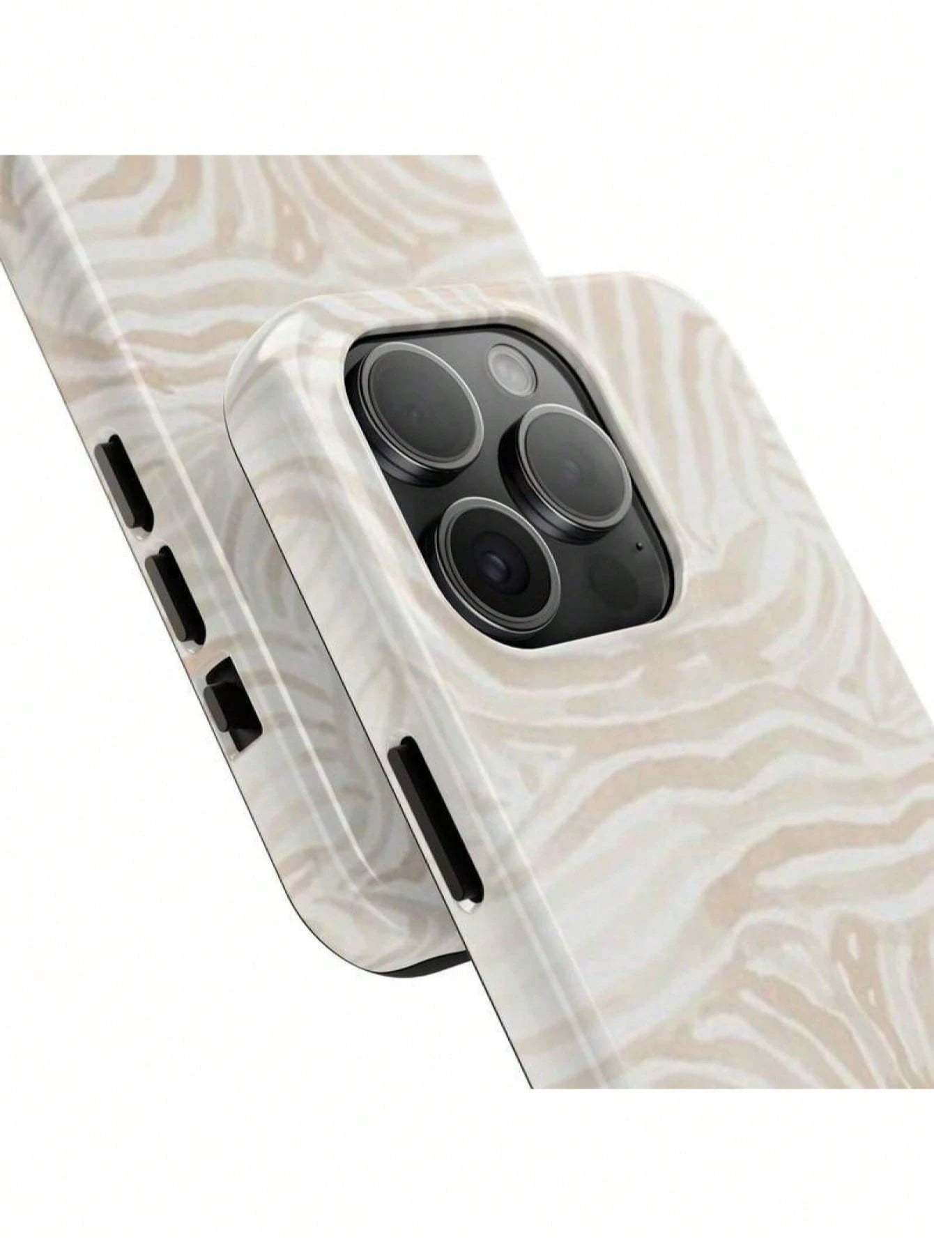 GIIPPA White Fashion Shockproof Zebra Pattern Beige Zebra Print Phone Case Durable Waterproof Glossy Surface Elegant Abstract Hard Shell Compatible With IPhone Spring Gift