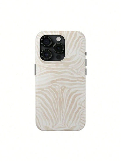 GIIPPA White Fashion Shockproof Zebra Pattern Beige Zebra Print Phone Case Durable Waterproof Glossy Surface Elegant Abstract Hard Shell Compatible With IPhone Spring Gift
