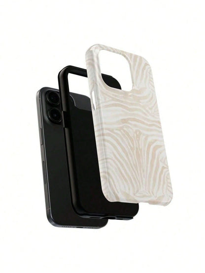 GIIPPA White Fashion Shockproof Zebra Pattern Beige Zebra Print Phone Case Durable Waterproof Glossy Surface Elegant Abstract Hard Shell Compatible With IPhone Spring Gift