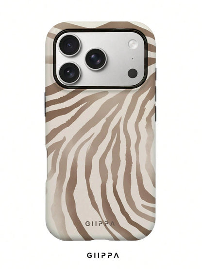 GIIPPA White Fashion Shockproof Zebra Pattern Beige Zebra Print Phone Case Durable Waterproof Glossy Surface Elegant Abstract Hard Shell Compatible With IPhone Spring Gift