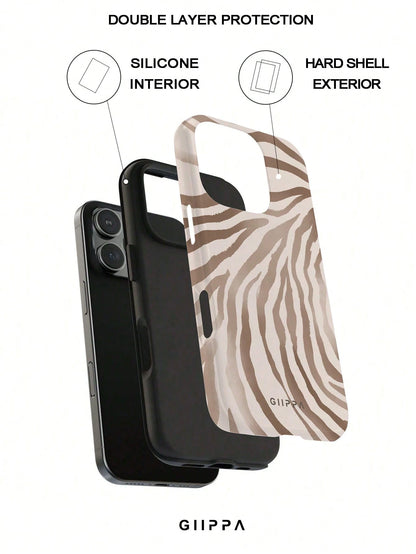 GIIPPA White Fashion Shockproof Zebra Pattern Beige Zebra Print Phone Case Durable Waterproof Glossy Surface Elegant Abstract Hard Shell Compatible With IPhone Spring Gift