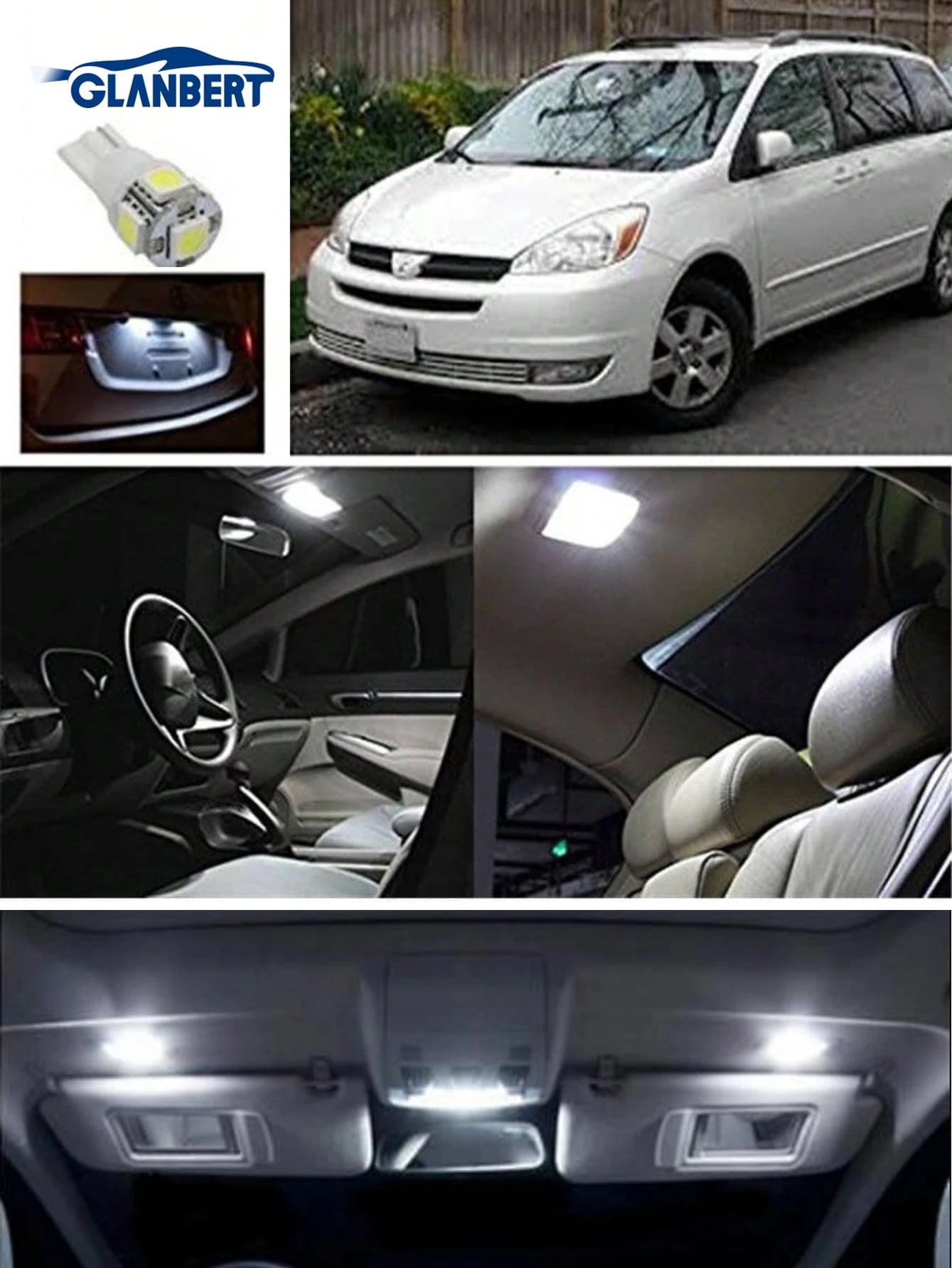 GLANBERT 13pcs/Set LED Lights White T10 Car Interior Light Bulb Reading Light 31mm Map Dome License Lamp