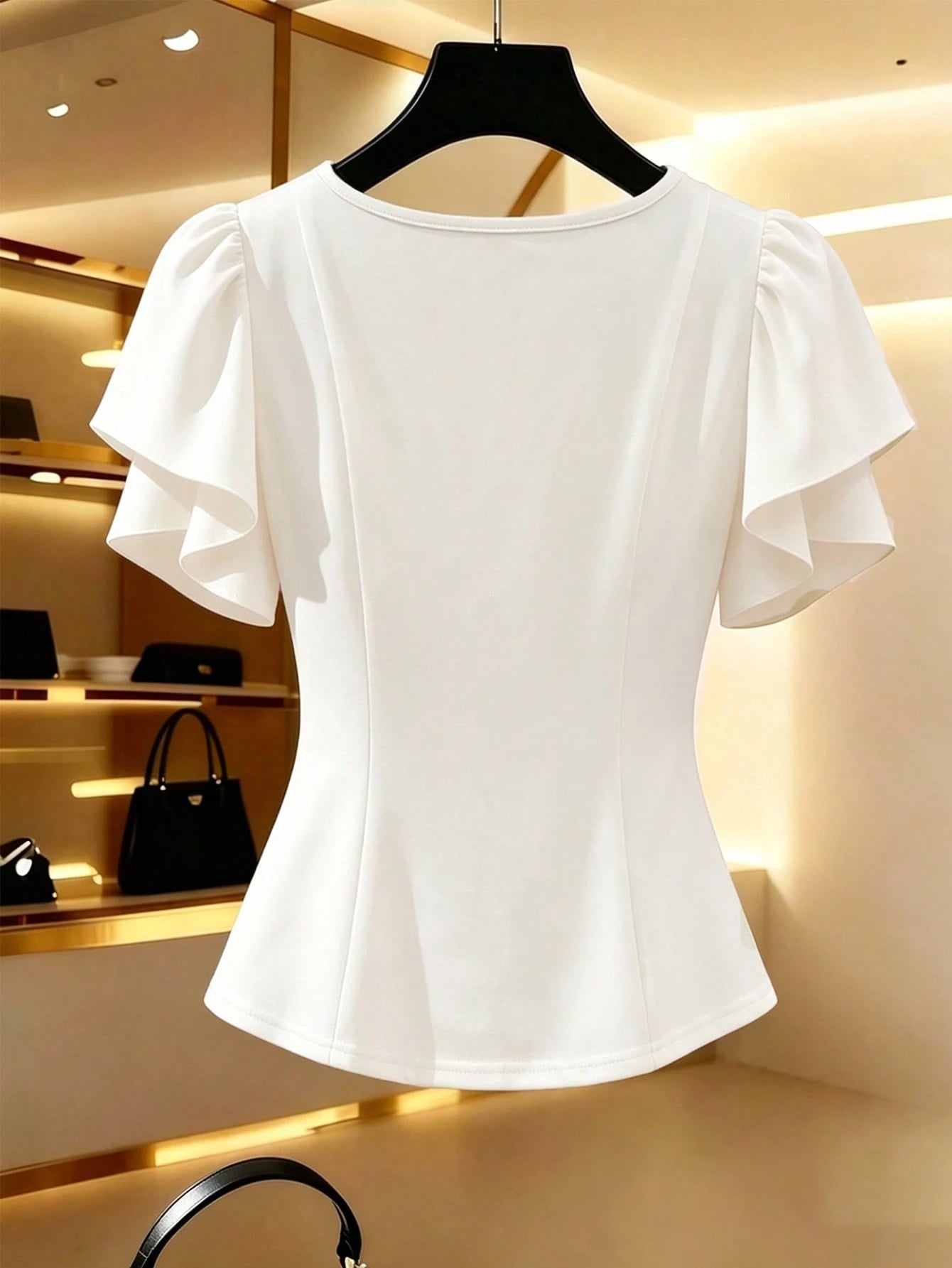 GlowEve CURVE Plus Size Women's Apricot Solid Color V-Neck Waist A-Line Design Elegant Blouse, Suitable For Professional, Formal, Casual, Travel, Party, Spring/Summer