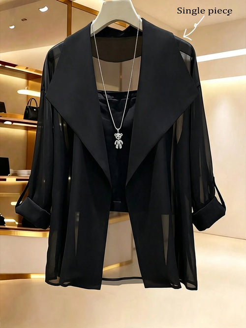 GlowEve CURVE Plus Size Women's Casual Loose Everyday Versatile Chiffon Fabric Trench Coat Jacket