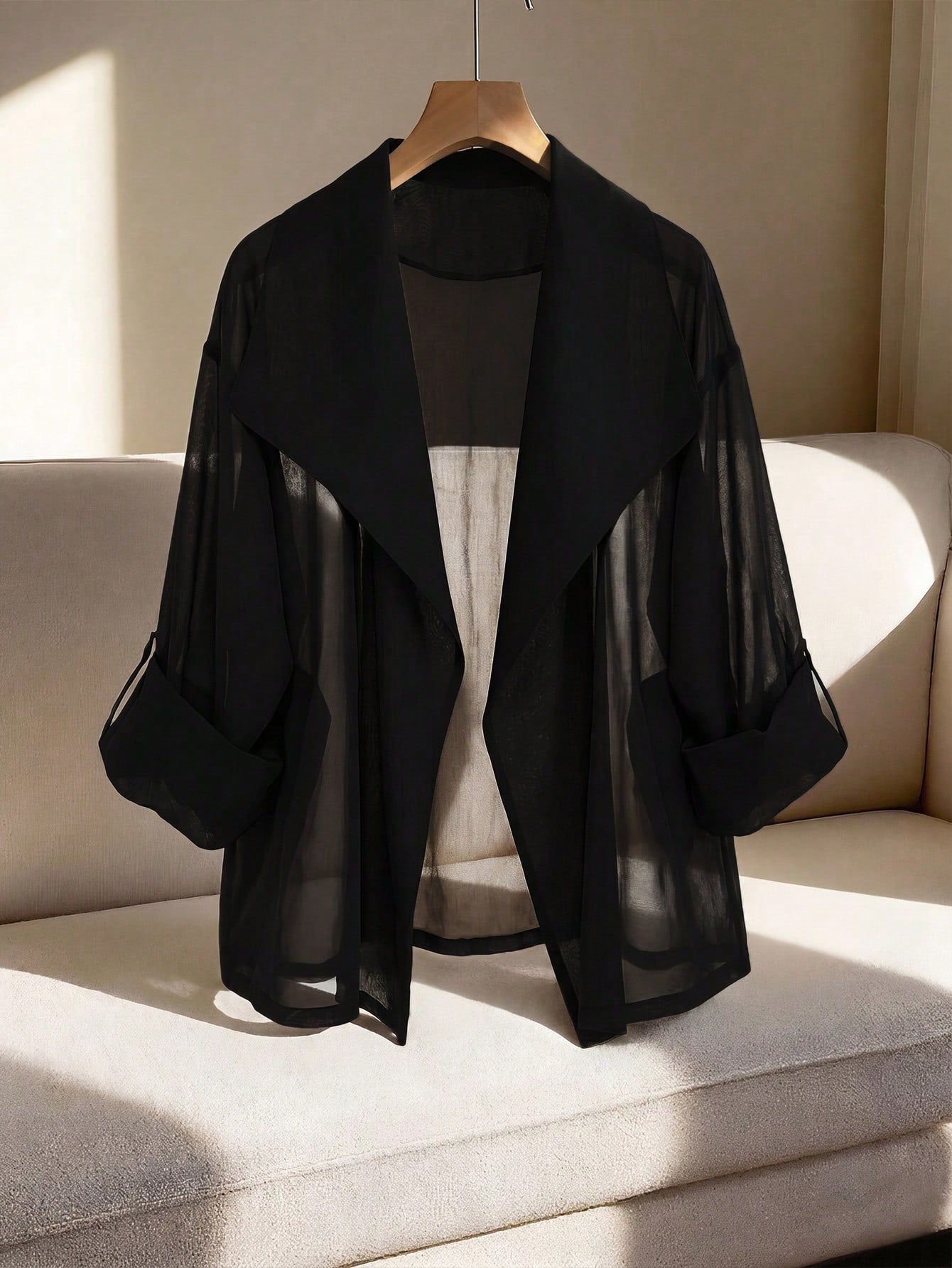 GlowEve CURVE Plus Size Women's Casual Loose Everyday Versatile Chiffon Fabric Trench Coat Jacket