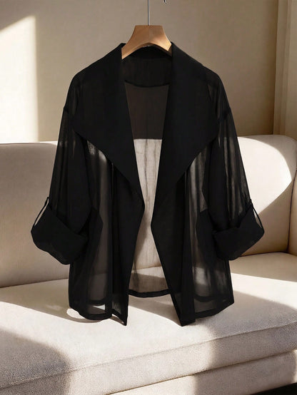 GlowEve CURVE Plus Size Women's Casual Loose Everyday Versatile Chiffon Fabric Trench Coat Jacket