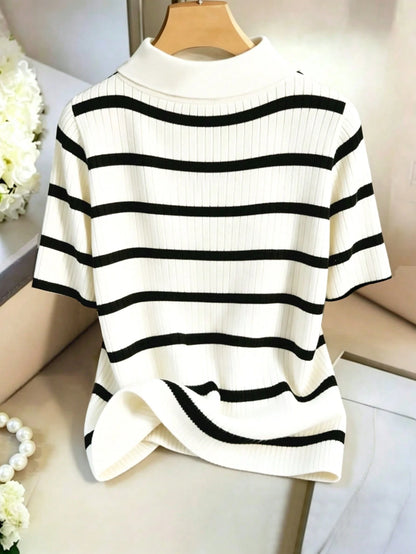 GlowEve CURVE Plus Size Women's Classic Striped Casual T-Shirt, Fashionable And Elegant