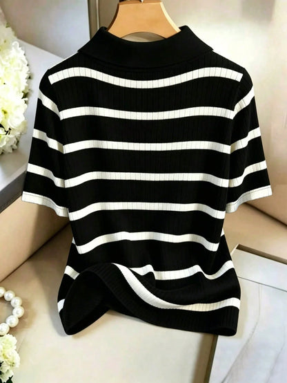 GlowEve CURVE Plus Size Women's Classic Striped Casual T-Shirt, Fashionable And Elegant