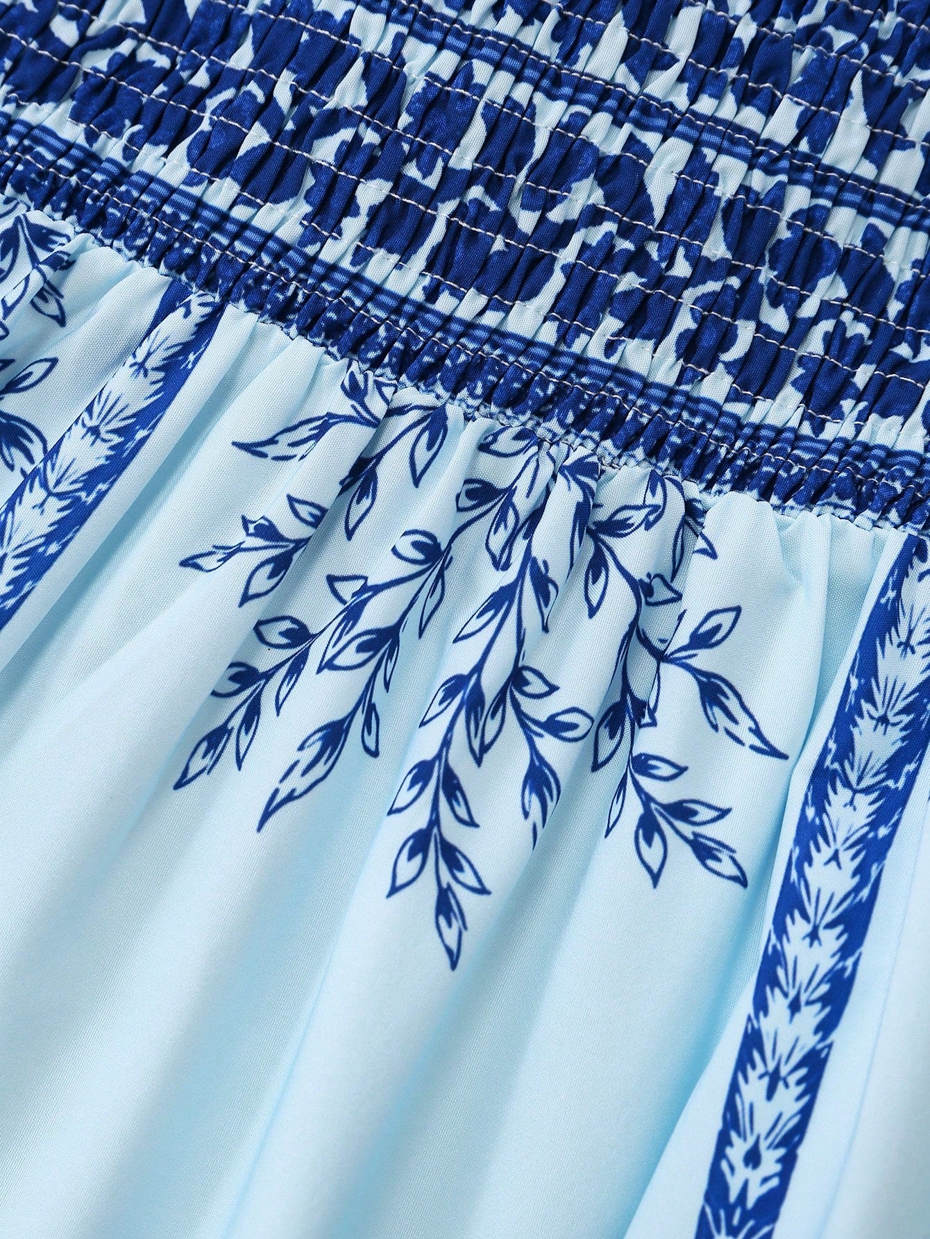 GlowEve Women's Printed Tie-Neck Cinched Waist A-Line Sleeveless Maxi Dress,Light Blue,Summer,Tropical,Holiday,Vacation,Holiday,French Street Style Retro