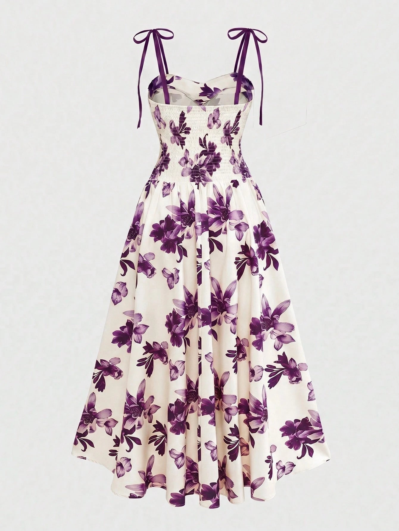 GlowEve Women's Purple Floral,Summer,Elegant,Tea Party Apricot Brown Pattern Spaghetti Strap Waist A-Line Dress,French Bohemian Beach Holiday Music Festival
