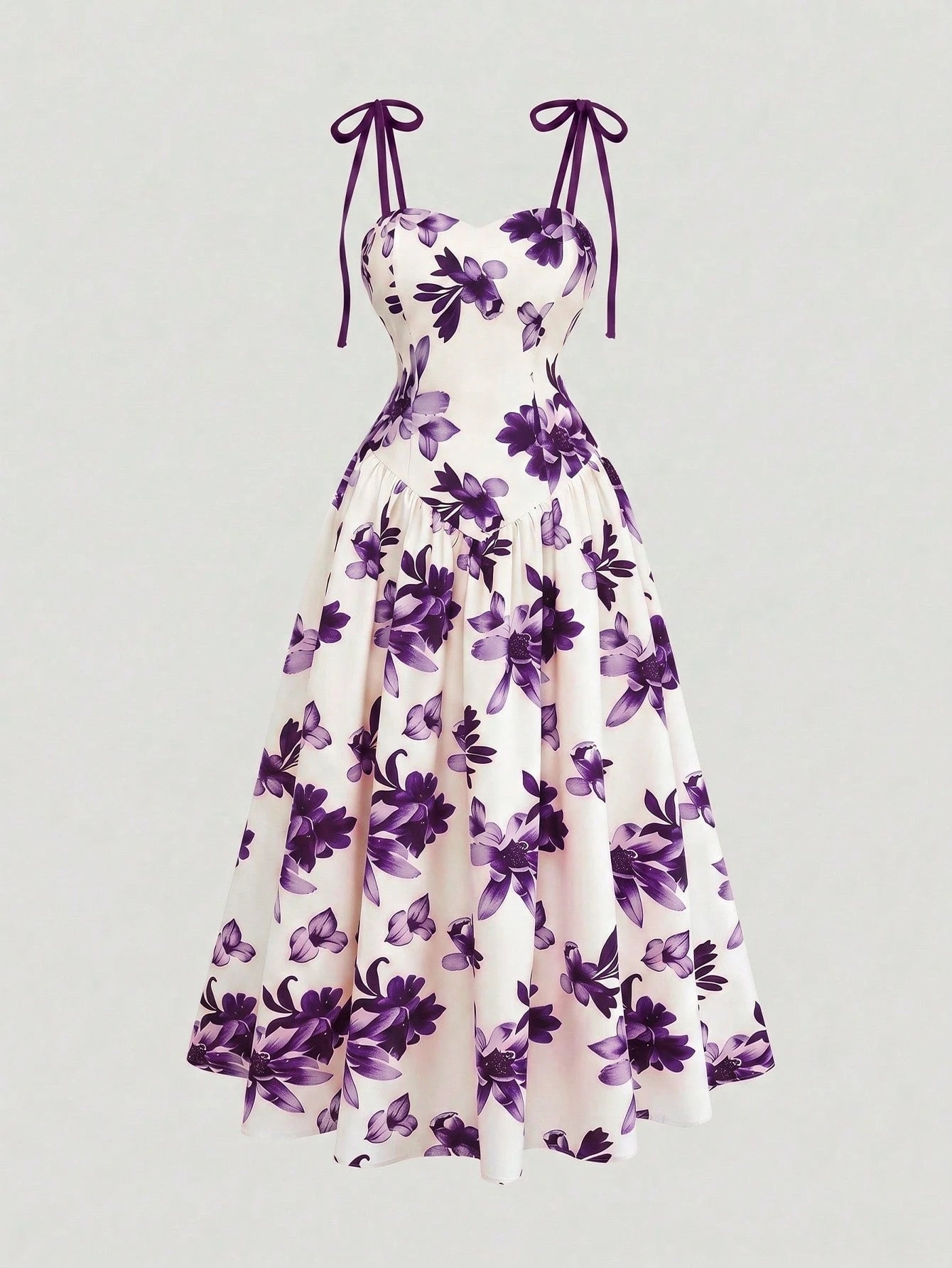 GlowEve Women's Purple Floral,Summer,Elegant,Tea Party Apricot Brown Pattern Spaghetti Strap Waist A-Line Dress,French Bohemian Beach Holiday Music Festival