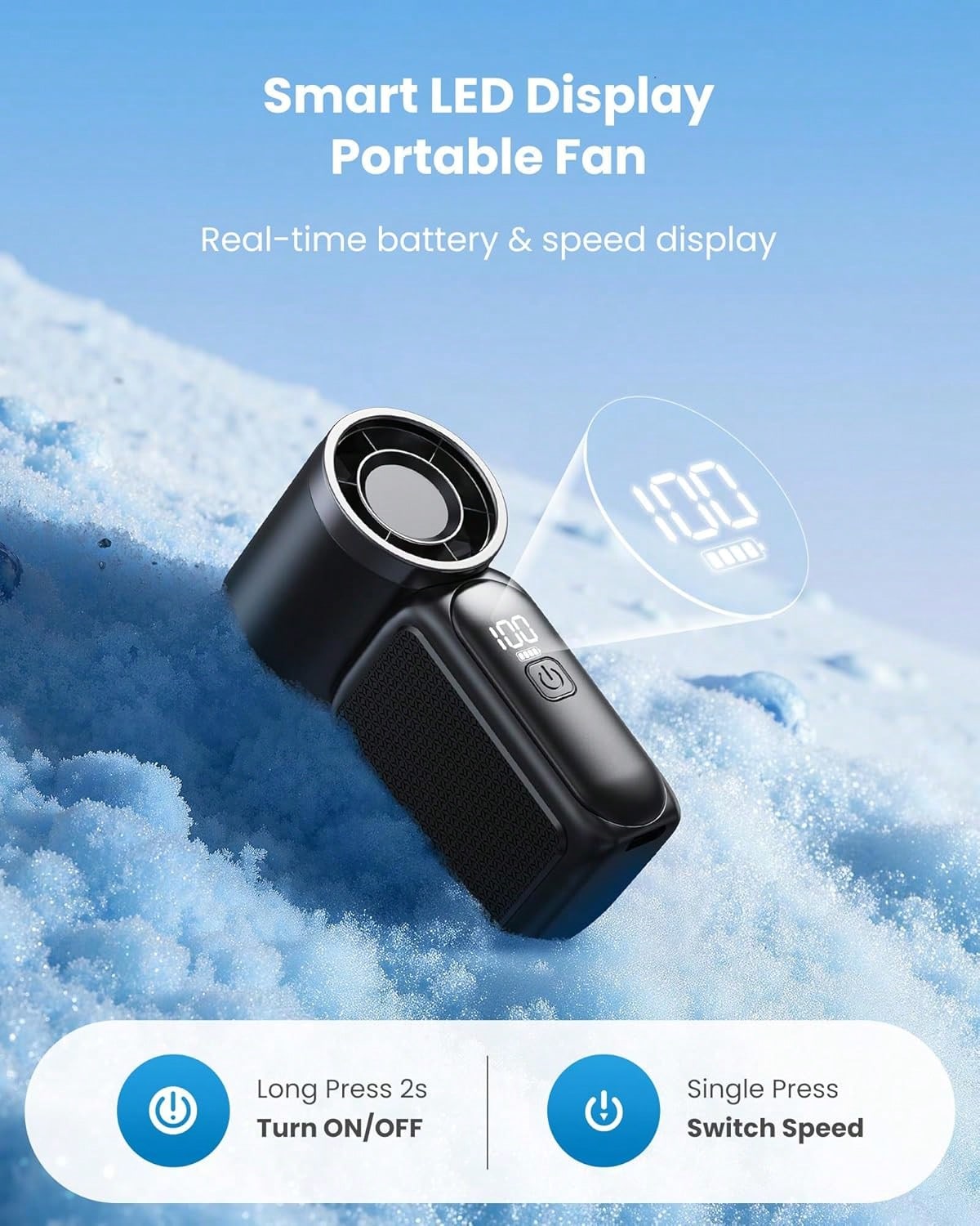 GMOX White Portable Fan| 6-Speed USB Rechargeable Pocket Fan With LED Display & Lanyard Travel & Makeup