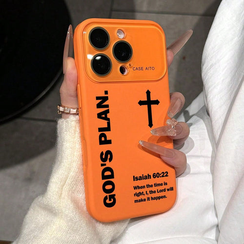 God's Plan Cross Pattern Dopamine Ins Style Solid Color Phone Case With Ultra Skin Friendly Touch, All Inclusive Lens Phone Case Suitable For IPhone 17 16 15 14 13 12 Pro Max Air Isaiah Christian