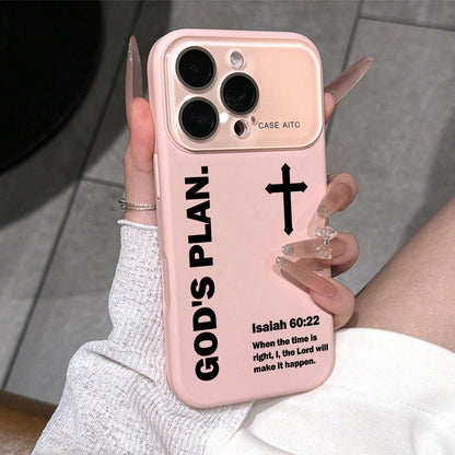 God's Plan Cross Pattern Dopamine Ins Style Solid Color Phone Case With Ultra Skin Friendly Touch, All Inclusive Lens Phone Case Suitable For IPhone 17 16 15 14 13 12 Pro Max Air Isaiah Christian
