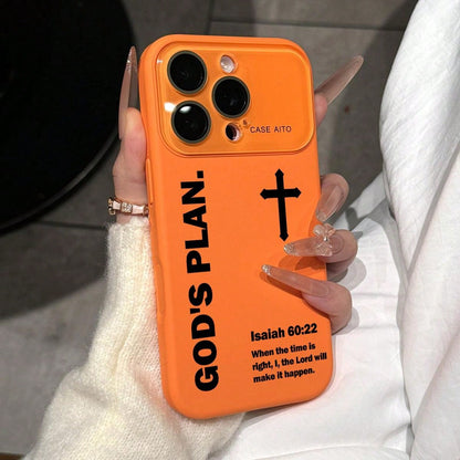 God's Plan Cross Pattern Dopamine Ins Style Solid Color Phone Case With Ultra Skin Friendly Touch, All Inclusive Lens Phone Case Suitable For IPhone 17 16 15 14 13 12 Pro Max Air Isaiah Christian