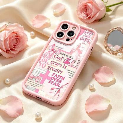 Gods Grace Is Greater Than Fear Pink Phone Case For IPhone X/XS/11/12/13/14/15/16 Pro-Anti-Scratch With Full Camera Protection- Stylish & Durable-Cute Aesthetic Gift For Girls,Women