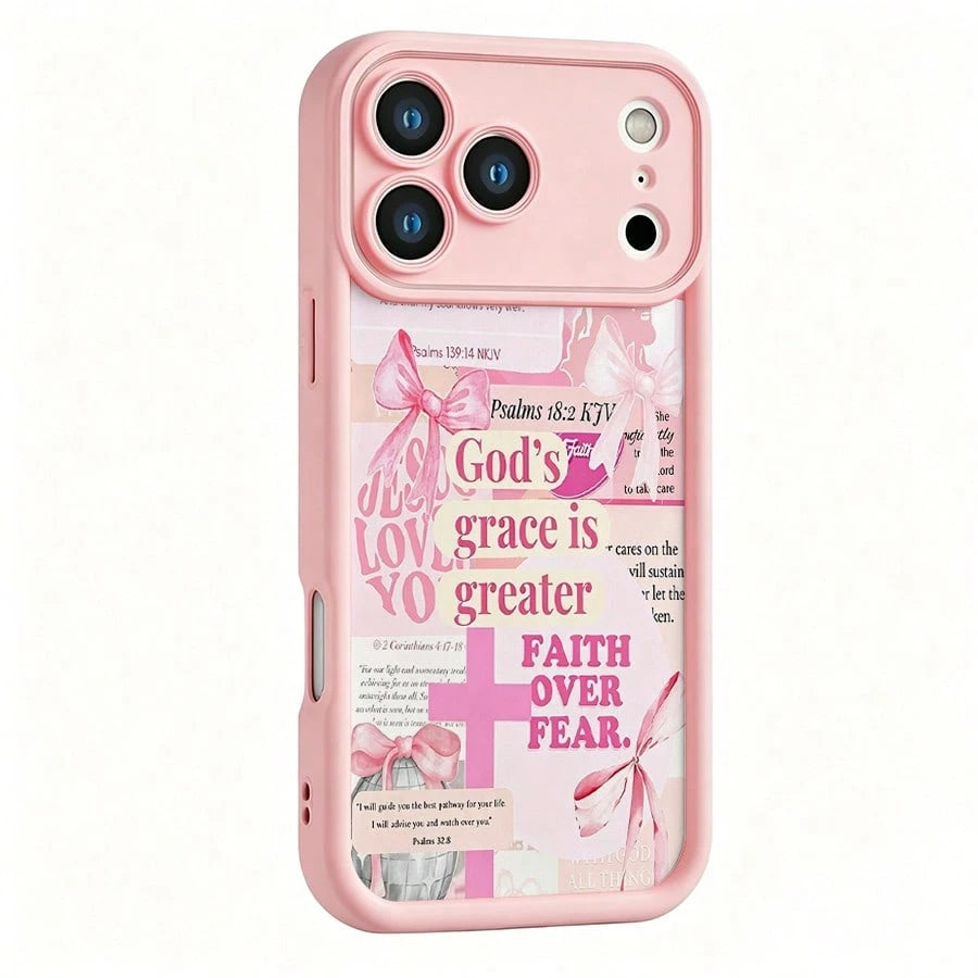 Gods Grace Is Greater Than Fear Pink Phone Case For IPhone X/XS/11/12/13/14/15/16 Pro-Anti-Scratch With Full Camera Protection- Stylish & Durable-Cute Aesthetic Gift For Girls,Women