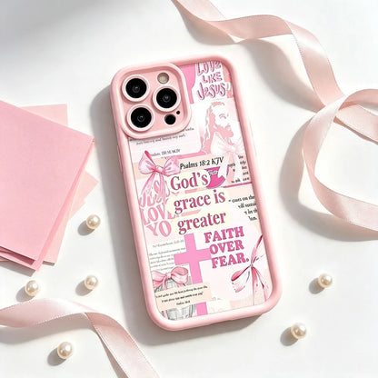 Gods Grace Is Greater Than Fear Pink Phone Case For IPhone X/XS/11/12/13/14/15/16 Pro-Anti-Scratch With Full Camera Protection- Stylish & Durable-Cute Aesthetic Gift For Girls,Women